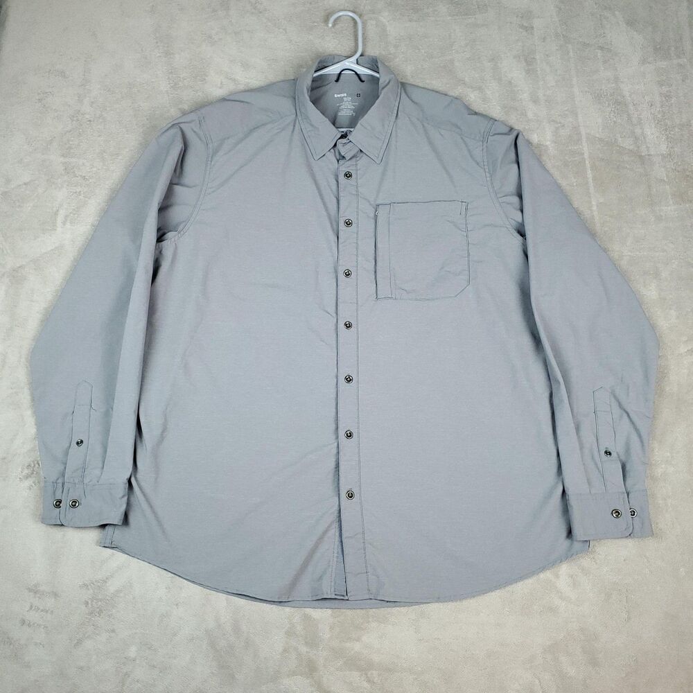 Swiss Tech Men Size 2XL Gray Long Sleeve Performance Button Down Shirt